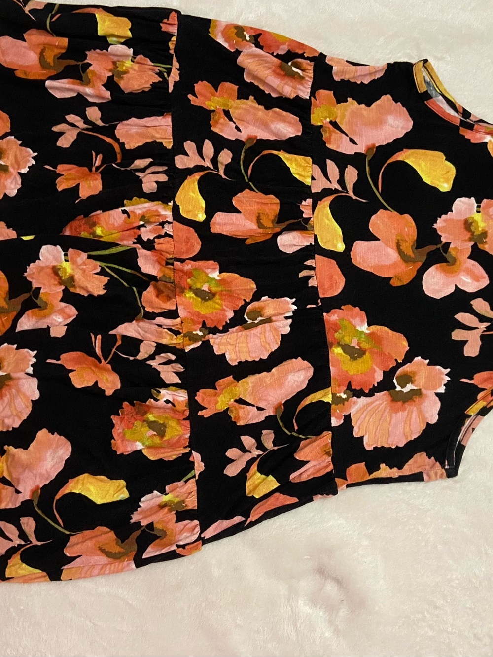 torrid Black Floral Top with Pink and Yellow Accents